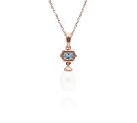 Gemondo Modern Pearl & Blue Topaz Hexagon Drop Pendant in Rose Gold Plated Silver