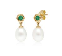 Gemondo Modern Pearl & Dyed Green Chalcedony Drop Earrings in 9ct Gold