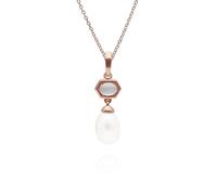 Gemondo Modern Pearl & Moonstone Hexagon Drop Pendant in Rose Gold Plated Silver
