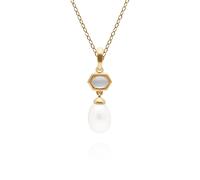 Gemondo Modern Pearl & Moonstone Hexagon Drop Pendant in Yellow Gold Plated Silver