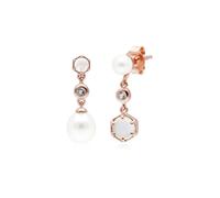 Gemondo Modern Pearl, Moonstone & Topaz Mismatched Drop Earrings in Rose Gold Plated Silver