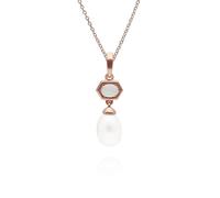 Gemondo Modern Pearl & Opal Hexagon Drop Pendant in Rose Gold Plated Silver