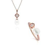 Gemondo Modern Pearl & Opal Pendant & Ring Set in Rose Gold Plated Silver - L