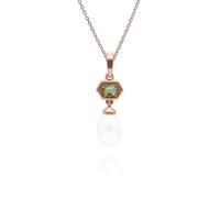 Gemondo Modern Pearl & Peridot Hexagon Drop Pendant in Rose Gold Plated Silver