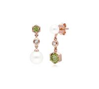 Gemondo Modern Pearl, Peridot & Topaz Mismatched Drop Earrings in Rose Gold Plated Sterling Silver
