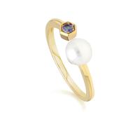 Gemondo Modern Pearl & Tanzanite Open Ring in 9ct Gold - L