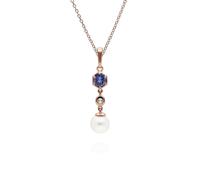 Gemondo Modern Pearl, Tanzanite & Topaz Drop Pendant in Rose Gold Plated Silver