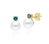 Gemondo Modern Pearl & Topaz Stud Earrings in 9ct Yellow Gold