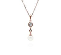 Gemondo Modern Pearl & White Topaz Drop Pendant in Rose Gold Plated Silver
