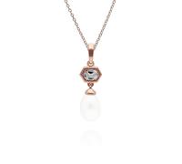 Gemondo Modern Pearl & White Topaz Hexagon Drop Pendant in Rose Gold Plated Silver