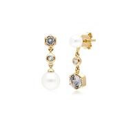 Gemondo Modern Pearl, White Topaz Mismatched Drop Earrings in Gold Plated Silver