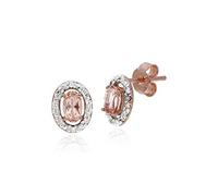 Gemondo Morganite Earring, 9ct Rose Gold 0.44ct Morganite & Diamond Oval Halo Stud Earrings
