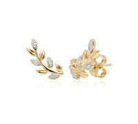 Gemondo O Leaf Diamond Pave Stud Earrings in 9ct Yellow Gold