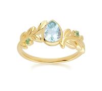 Gemondo O Leaf Sky Blue topaz & Tsavorite Ring In 9ct Yellow Gold - O