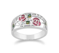 Gemondo Rennie Mackintosh Round White Topaz Glasgow Rose Band Ring in 925 Sterling Silver - O
