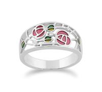 Gemondo Rennie Mackintosh Round White Topaz Glasgow Rose Band Ring in 925 Sterling Silver - P