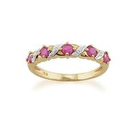 Gemondo Ruby & Diamond Ring, 9ct Yellow Gold 0.50ct Ruby & Diamond Half Eternity Style Ring