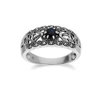 Gemondo Sapphire Ring, Sterling Silver Sapphire & Marcasite Simple Art Nouveau Ring