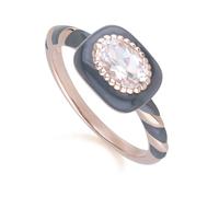 Gemondo Siberian Waltz Black Enamel & Oval Topaz Ring in Rose Gold Plated Sterling Silver - R