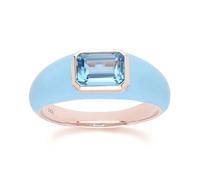 Gemondo Siberian Waltz Blue Enamel & Octagon Sky Blue Topaz Ring In Rose Gold Vermeil - O