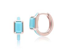 Gemondo Siberian Waltz Blue Enamel & Octagon Turquoise Hoop Earrings In Rose Gold Vermeil
