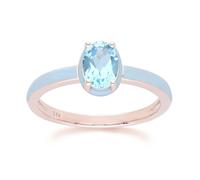 Gemondo Siberian Waltz Blue Enamel & Oval Sky Blue Topaz Ring In Rose Gold Vermeil - L