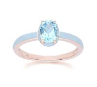 Gemondo Siberian Waltz Blue Enamel & Oval Sky Blue Topaz Ring In Rose Gold Vermeil - M