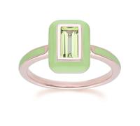 Gemondo Siberian Waltz Green Enamel & Baguette Peridot Ring in Rose Gold Plated Sterling Silver - L