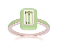 Gemondo Siberian Waltz Green Enamel & Baguette Peridot Ring in Rose Gold Plated Sterling Silver - M