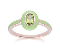 Gemondo Siberian Waltz Green Enamel & Oval Peridot Ring in Rose Gold Plated Sterling Silver - M