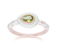 Gemondo Siberian Waltz Green Enamel & Peridot Ring In 18ct Rose Gold Plated Sterling Silver - N