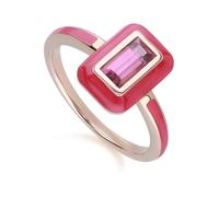 Gemondo Siberian Waltz Pink Enamel & Baguette Rhodolite Ring in Rose Gold Plated Sterling Silver - U