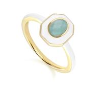 Gemondo Siberian Waltz White Enamel & Amazonite Ring in Gold Plated Sterling Silver - L