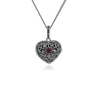 Gemondo Silver Necklace, 925 Sterling Silver Ruby & Marcasite July Birthstone Heart Locket Necklace