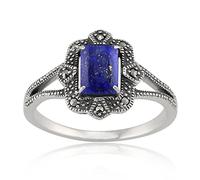 Gemondo Sterling Silver 0.9ct Lapis Lazuli & 8.8pt Marcasite Art Deco Style Ring