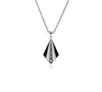 Gemondo Sterling Silver Art Deco Black & White Enamel & Marcasite Necklace