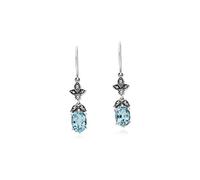 Gemondo Sterling Silver Blue Topaz & Marcasite Oval Art Nouveau Drop Earrings