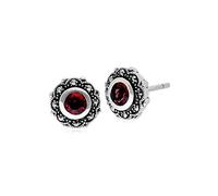 Gemondo Sterling Silver Garnet & Marcasite Art Nouveau Floral Stud Earrings