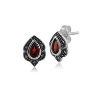 Gemondo Sterling Silver Garnet & Marcasite Art Nouveau Stud Earrings