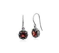 Gemondo Sterling Silver Garnet & Marcasite Cushion Drop Earrings