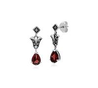 Gemondo Sterling Silver Garnet & Marcasite Pear Art Nouveau Drop Earrings