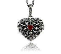 Gemondo Sterling Silver Heart Locket with Carnelian & Marcasite