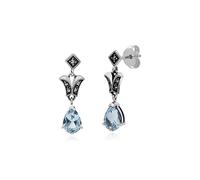 Gemondo Topaz Earrings, Sterling Silver Blue Topaz & Marcasite Pear Art Nouveau Drop Earrings