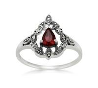 Gemondo Victorian Style Pear Garnet & Marcasite Garland Statement Ring in Silver - K