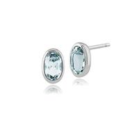 Gemondo Women 375 Gold 9ct White Gold Oval Aquamarine Classic Bezel Set Stud Earrings Blue