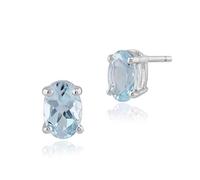Gemondo Women 375 Gold 9ct White Gold Oval Aquamarine Classic Claw Set Stud Earrings Blue 6x4mm
