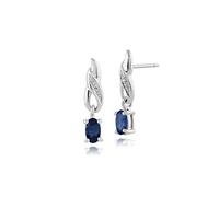 Gemondo Women 375 Gold 9ct White Gold Oval Sapphire Classic Drop Earrings Blue With Diamond Accents