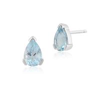 Gemondo Women 375 Gold 9ct White Gold Pear Aquamarine Classic Claw Set Stud Earrings Blue 6.5x4mm