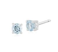 Gemondo Women 375 Gold 9ct White Gold Round Aquamarine Classic Claw Set Stud Earrings Blue 3.50mm