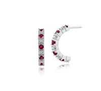 Gemondo Women 375 Gold 9ct White Gold Round Ruby & Diamond Eternity Style Half Hoop Earrings Red